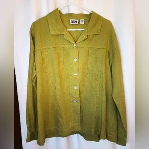 Chicos Linen Shirt Shacket Size 3 XL Chartreuse Green Button Lagenlook